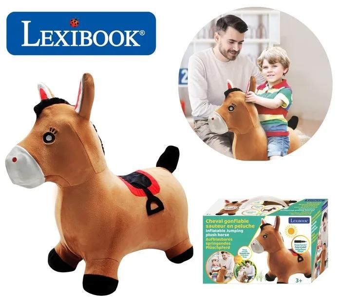 Porteur LEXIBOOK Cheval Sauteur Gonflable en Peluche Design 2 en 1 Housse amovible Pour Enfant