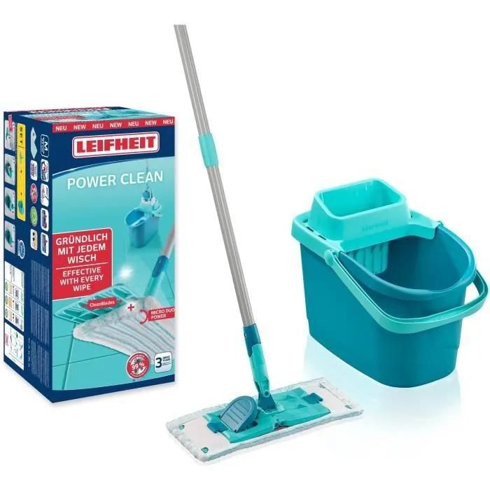 Set de nettoyage sol Leifheit PowerClean 55510 balai serpillère avec seau essoreur 6 1x housse micro duo incluse manche 148 cm - vue 2