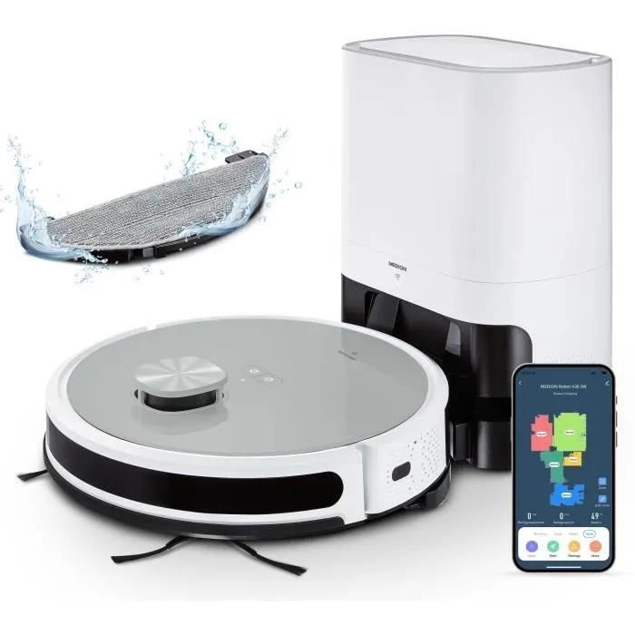 MEDION X21 SW Robot Aspirateur Laveur avec Station de Vidange Navigation Laser Puissance 3000 Pa - vue 5