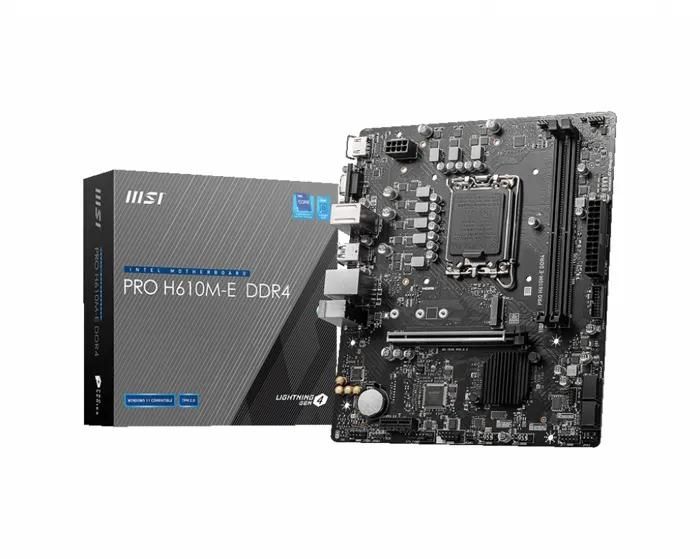 MSI PRO H610M-E DDR4 - Carte-mère - micro ATX - Socket LGA1700 - H610 Chipset - USB 3.2 Gen 1 - Gigabit LAN - carte graphique embarquée (unité centrale requise) - audio HD (8 canaux)