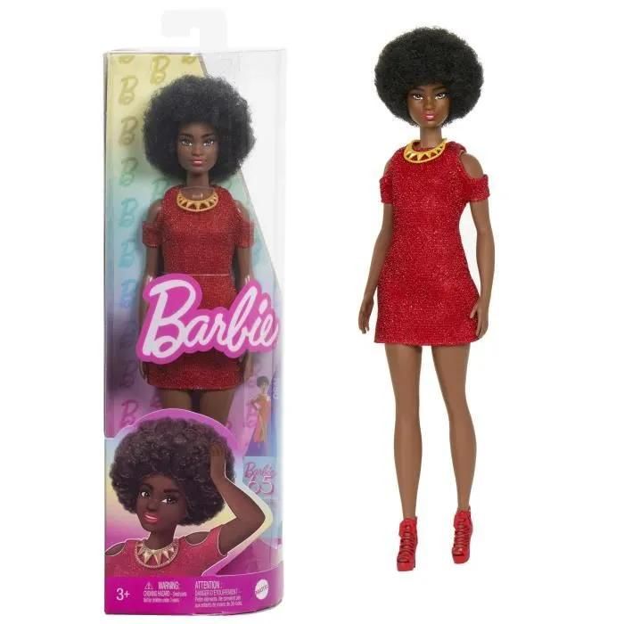 Barbie-Fashionistas 221-Poupée Avec Cheveux Noirs Et Robe Rouge