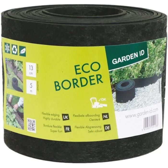 Bordure De Jardin En Caoutchouc Recyclé - Garden Id Eco Border - 5 M H13 Cm - Indestructible - Flexible, Pose Droite Ou Courbé