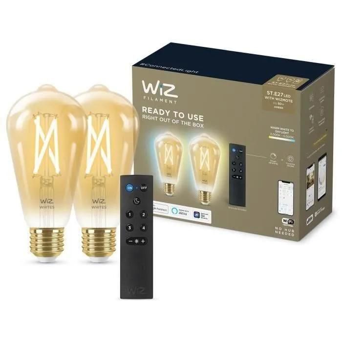 Kit de démarrage WiZ 2 ampoules connectées Edison variable E27 + Télécommande nomade variateur de lumière - vue 5