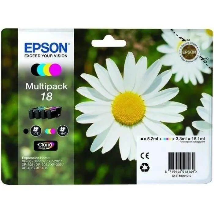 Epson Multipack 18 Pâquerette Pack de 4 cartouches d'encre jaune cyan