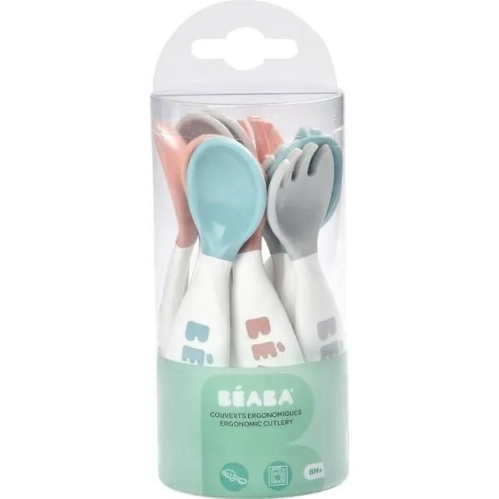 BÉABA Set Premiers Couverts ergonomiques 6 Cuillères et 4 Fourchettes Manche court et arrondis Prise en main facile pour Bébé