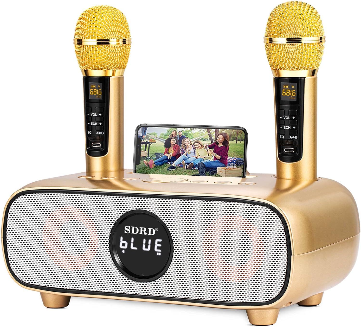 Microphone karaoké,kit Karaoke,Machine de karaoké Bluetooth portableavec 2 Microphones sans Fil pour Le Chant,système de sonorisation Portable pour la fête,Les activités,Support Bluetooth, AUX,USB/TF