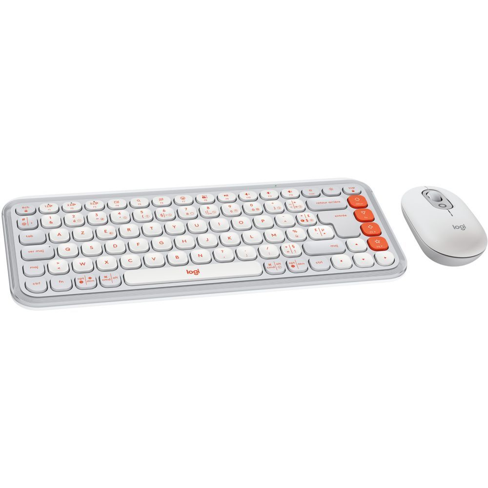 Ensemble clavier Azerty et souris sans fil Logitech Pop Icon Combo Bluetooth Blanc cassé/Orange