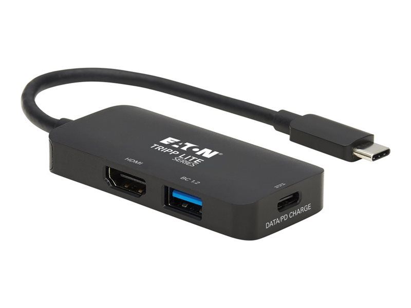 Eaton Tripp Lite Series USB C Multiport Adapter - HDMI 4K @ 60 Hz, 4:4:4, HDR, USB-A, USB-C PD 3.0 Charging (100W), Black - Adaptateur audio/vidéo - 24 pin USB-C mâle reversible pour HDMI, USB...