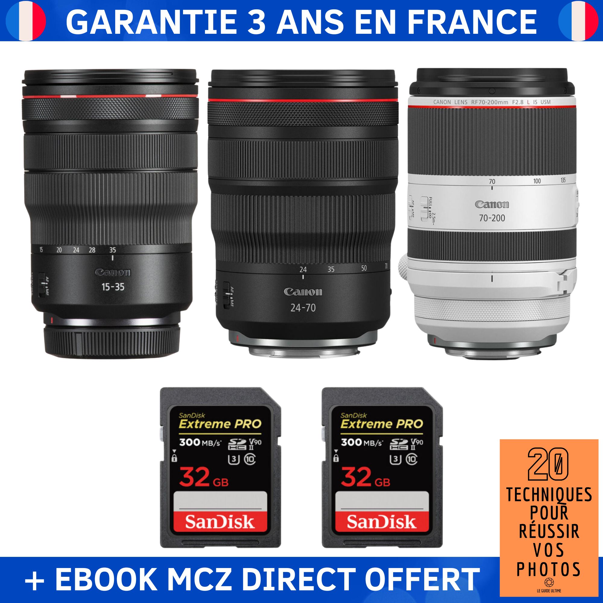 Canon RF 15 35mm f/ IS USM + Canon RF 24 70mm f/ IS USM + Canon RF 70 200mm f/ IS USM + 2 SanDisk + Ebook '20 Techniques pour Réussir vos Photos' Objectif Canon RF - vue 3