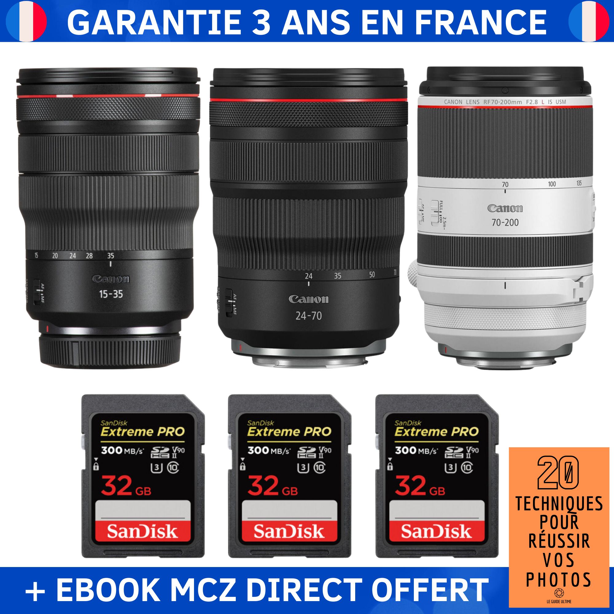 Canon RF 15 35mm f/ IS USM + Canon RF 24 70mm f/ IS USM + Canon RF 70 200mm f/ IS USM + 3 SanDisk + Ebook '20 Techniques pour Réussir vos Photos' Objectif Canon RF - vue 4