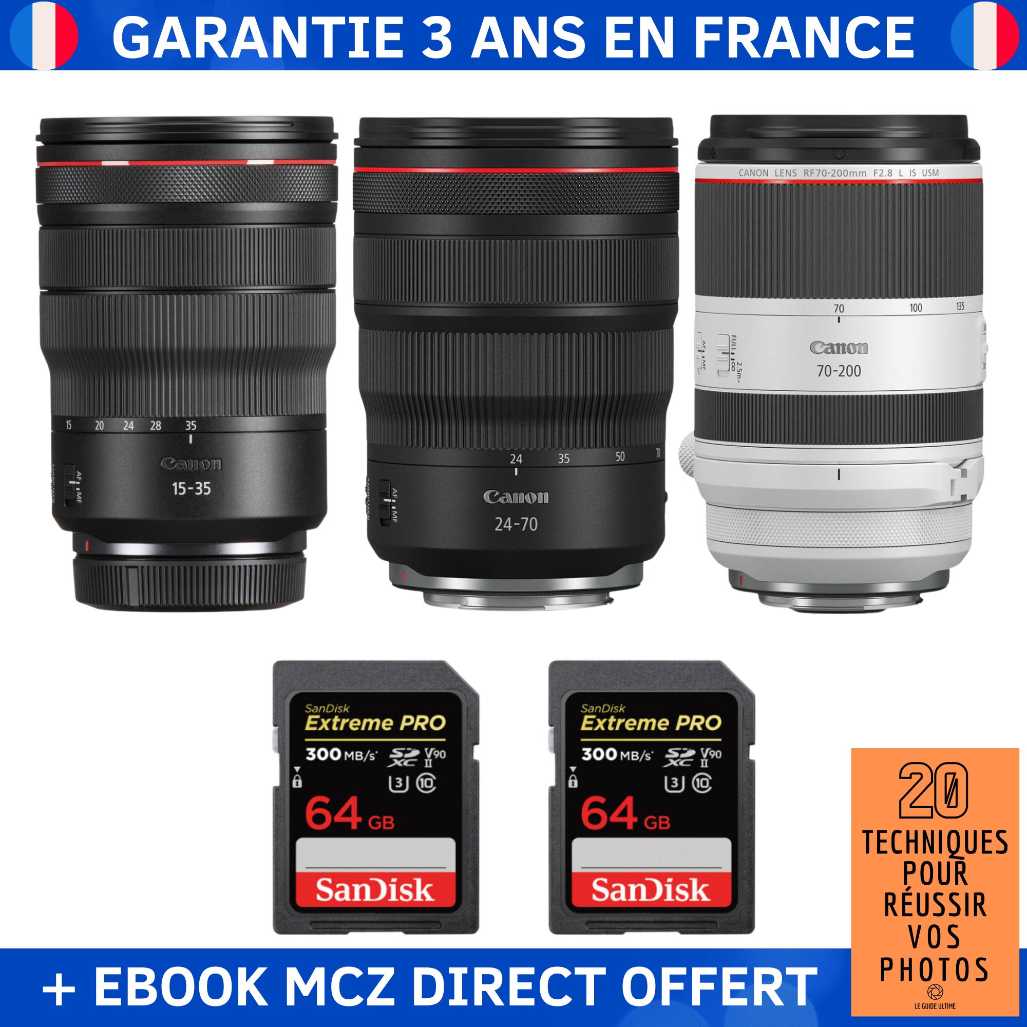 Canon RF 15 35mm f/ IS USM + Canon RF 24 70mm f/ IS USM + Canon RF 70 200mm f/ IS USM + 2 SanDisk + Ebook '20 Techniques pour Réussir vos Photos' Objectif Canon RF - vue 4