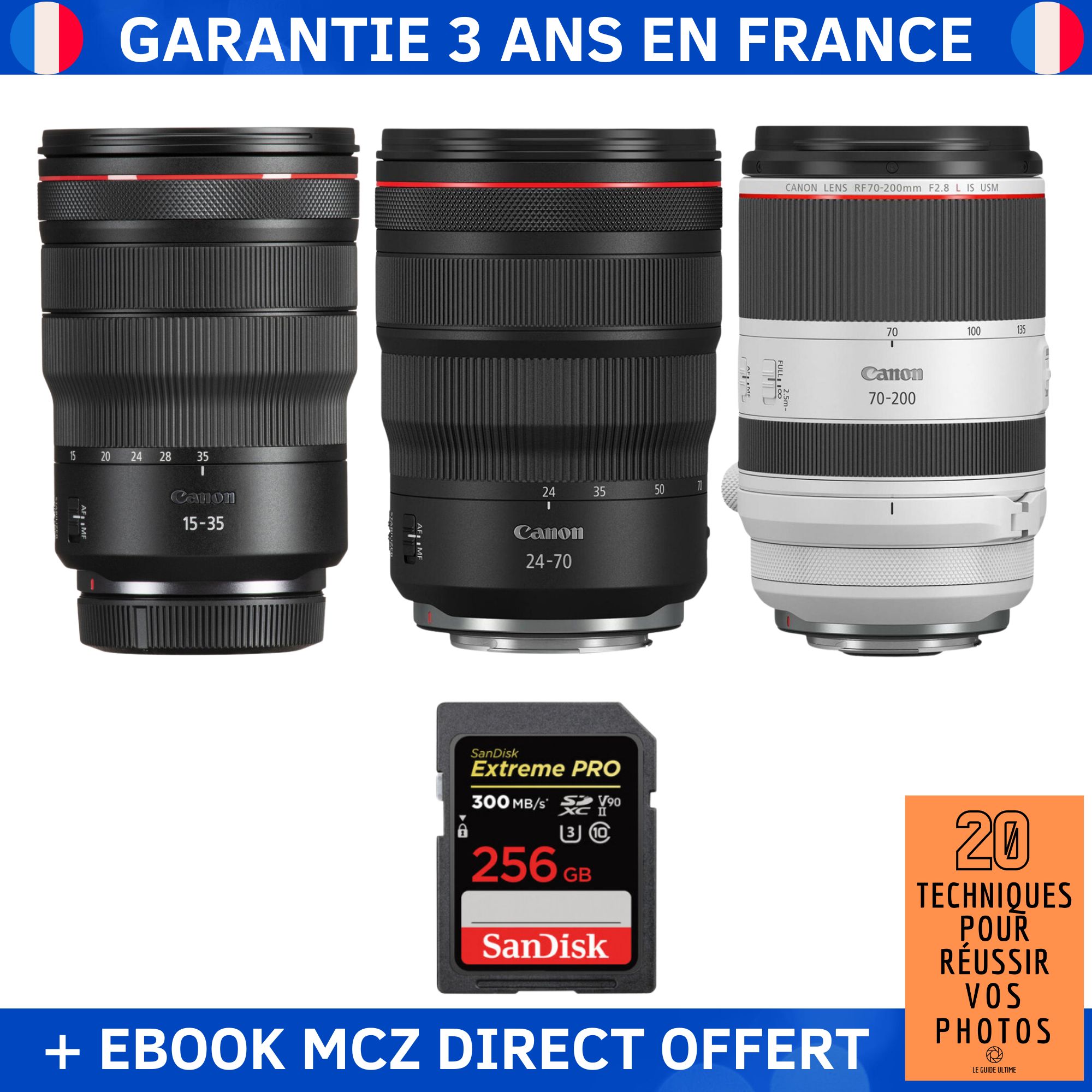 Canon RF 15 35mm f/ IS USM + Canon RF 24 70mm f/ IS USM + Canon RF 70 200mm f/ IS USM + 1 SanDisk + Ebook '20 Techniques pour Réussir vos Photos' Objectif Canon RF - vue 2