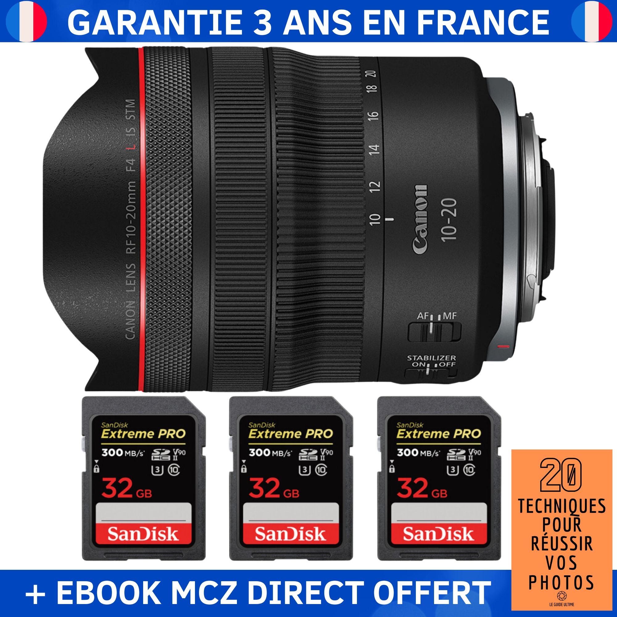 Canon RF 10 20mm f4 IS STM + 3 SanDisk Extreme PRO UHS II SDXC 300 MB/ + Ebook '20 Techniques pour Réussir vos Photos' Objectif Canon RF - vue 3