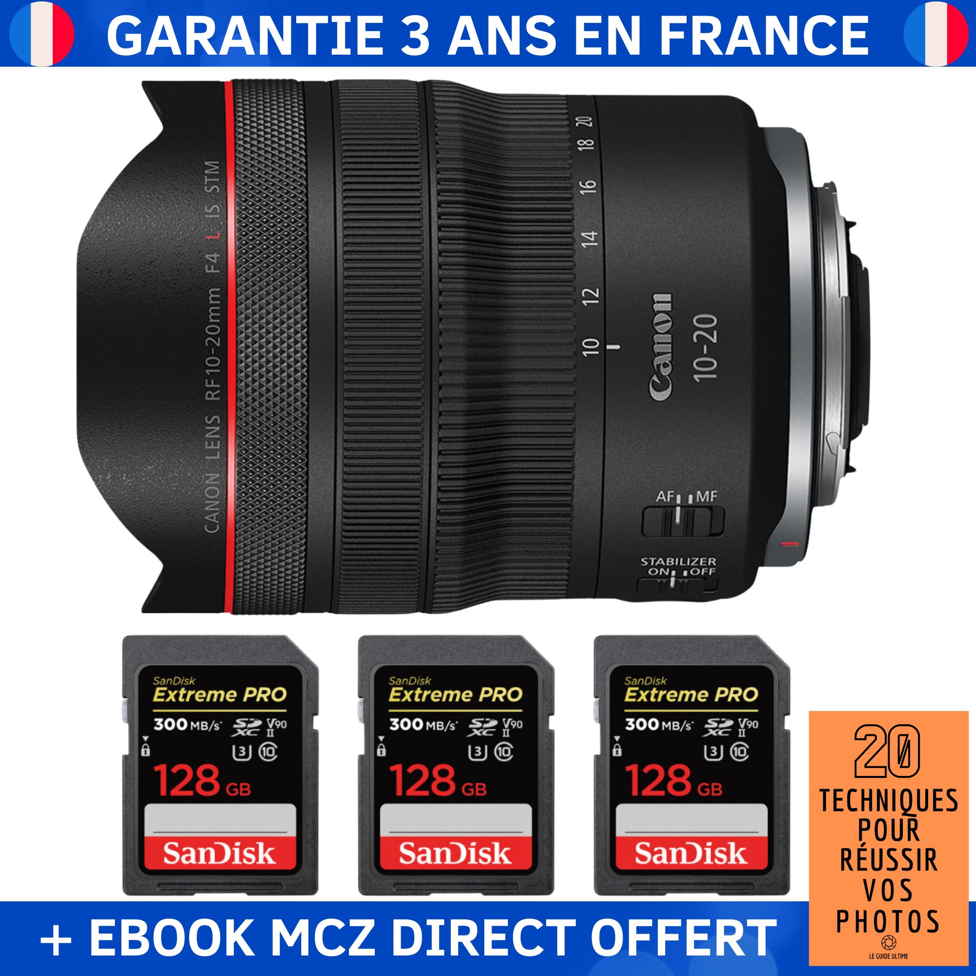 Canon RF 10 20mm f4 IS STM + 3 SanDisk Extreme PRO UHS II SDXC 300 MB/ + Ebook '20 Techniques pour Réussir vos Photos' Objectif Canon RF - vue 2