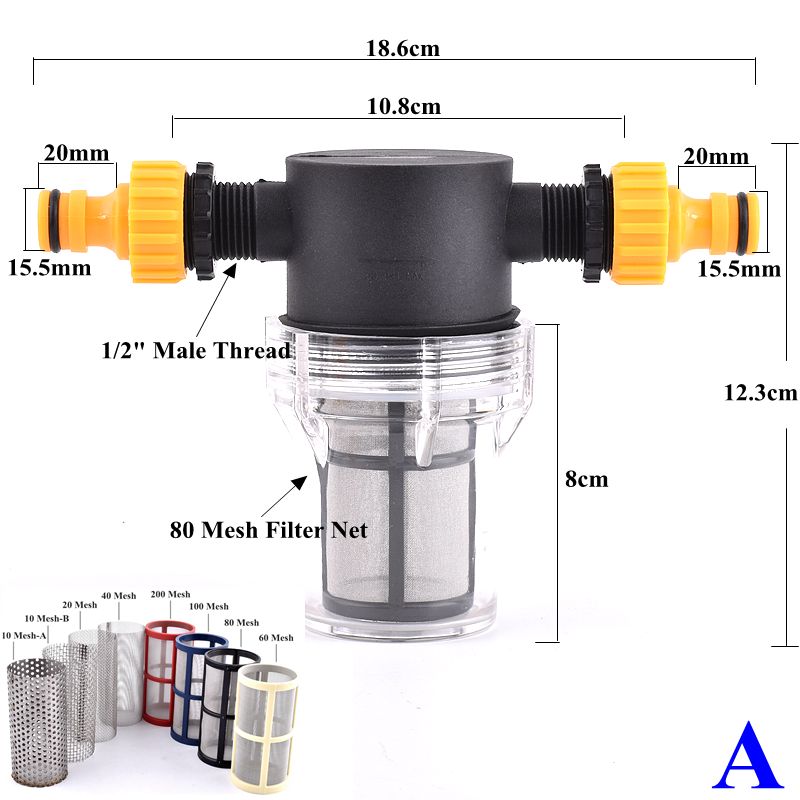 1/2 filtre d'arrosage de jardin de 3/4 pouces filtre de tuyau d'irrigation agricole tuyau d'eau raccord rapide lavage de voiture pompe à eau filtre - Type A-10 Mesh-B