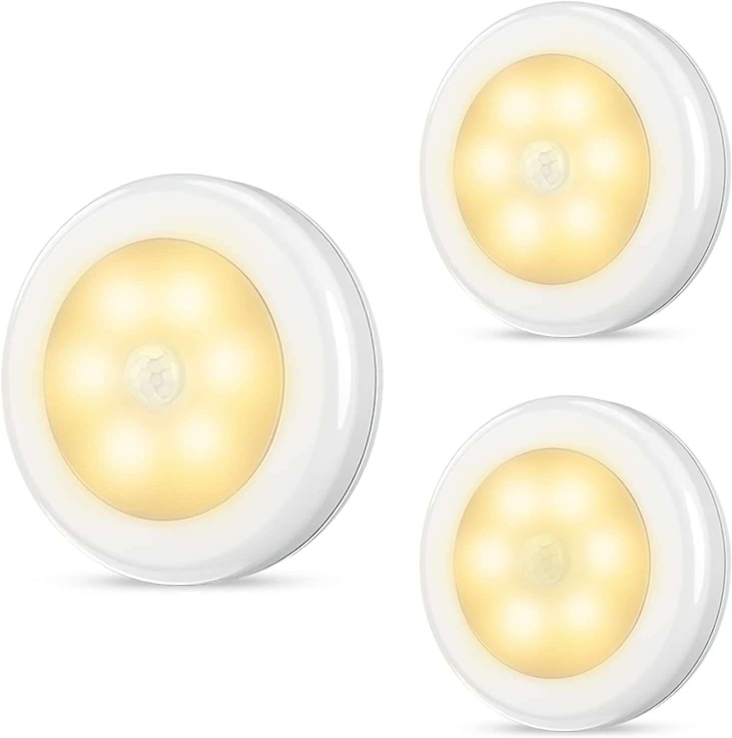 Lampes De Nuit Détecteur De Mouvement, 3Pcs Action Activée Eclairage Led Avec Adhésives Bande Magnétique, Veilleuse À Piles Pour Chambre, Cuisine, Placard, Couloir, Escalier,Etc - Blanc Chaud