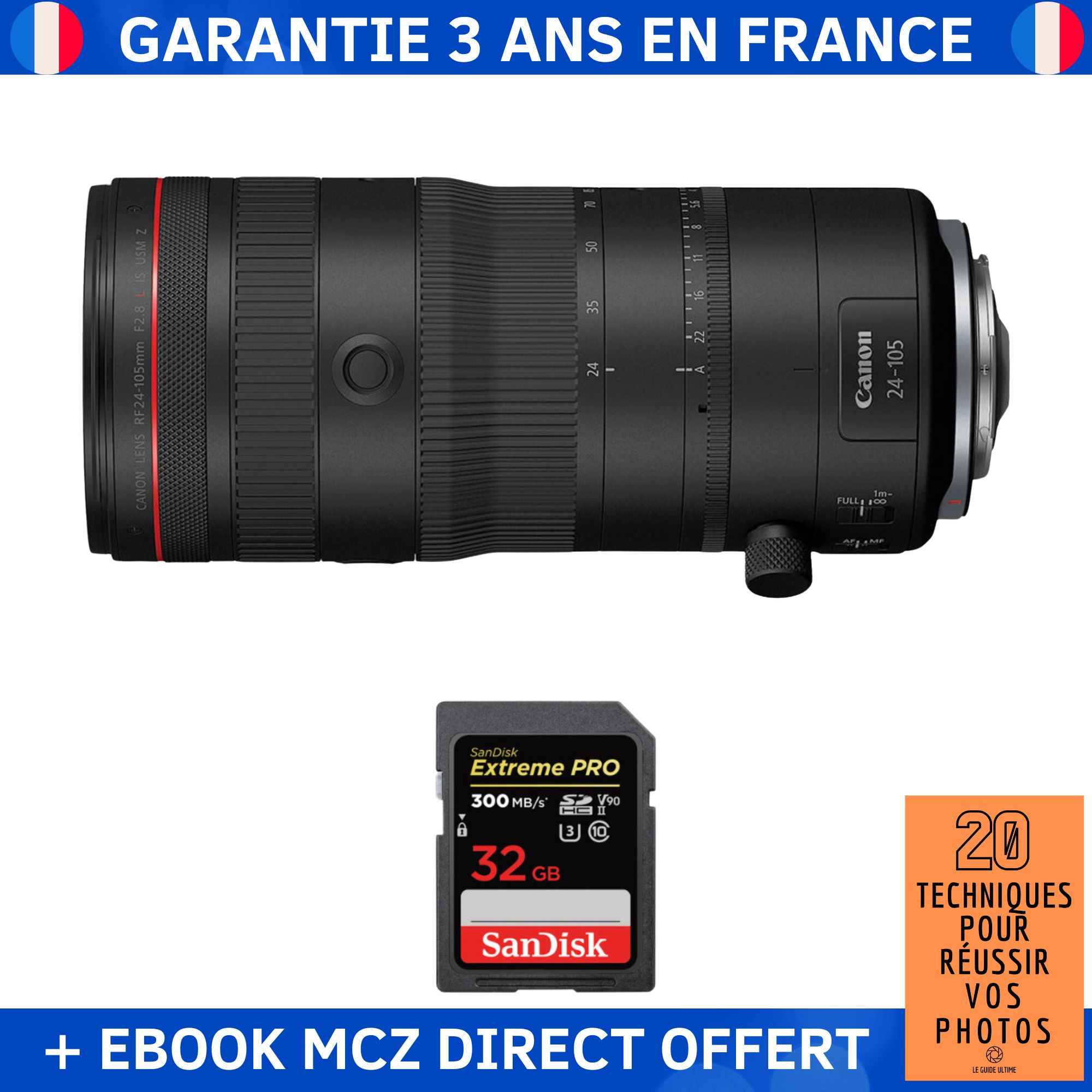 Canon RF 24 105mm F2.8 IS USM Z + 1 SanDisk Extreme PRO UHS II SDXC 300 MB/ + Ebook '20 Techniques pour Réussir vos Photos' Objectif Canon RF - vue 3