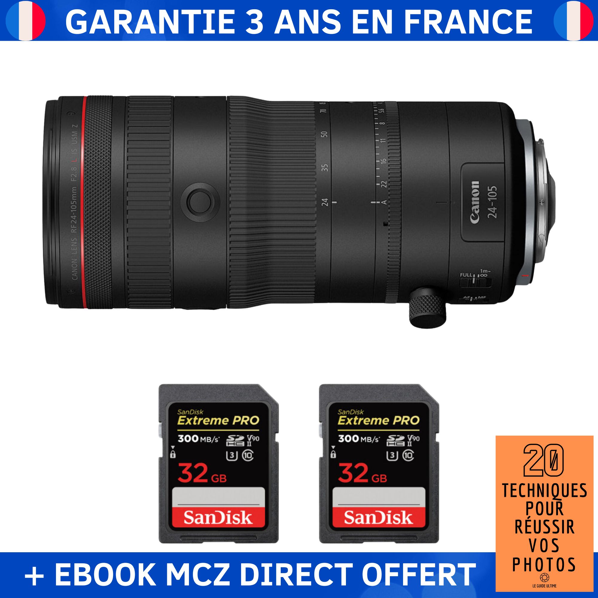 Canon RF 24 105mm F2.8 IS USM Z + 2 SanDisk Extreme PRO UHS II SDXC 300 MB/ + Ebook '20 Techniques pour Réussir vos Photos' Objectif Canon RF - vue 3