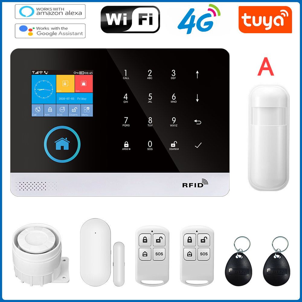 Système d'alarme de sécurité domestique Tuya Smart Life,panneau d'alarme incendie,capteur PIR,capteur de porte,kit de maison intelligente,Wi-Fi 4G - Type A-4G