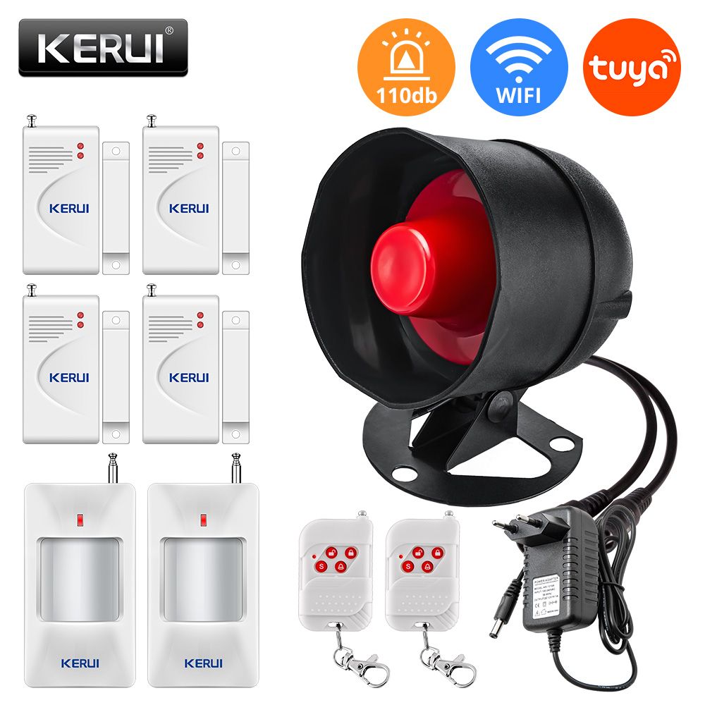 KERbiomtuya-Système d'alarme de sécurité domestique avec capteur de porte et fenêtre,sirène anti-cambriolage,haut-parleur Wi-Fi,haut décibel élevé,mouvement pour la maison - Type WIFI Alarm 4