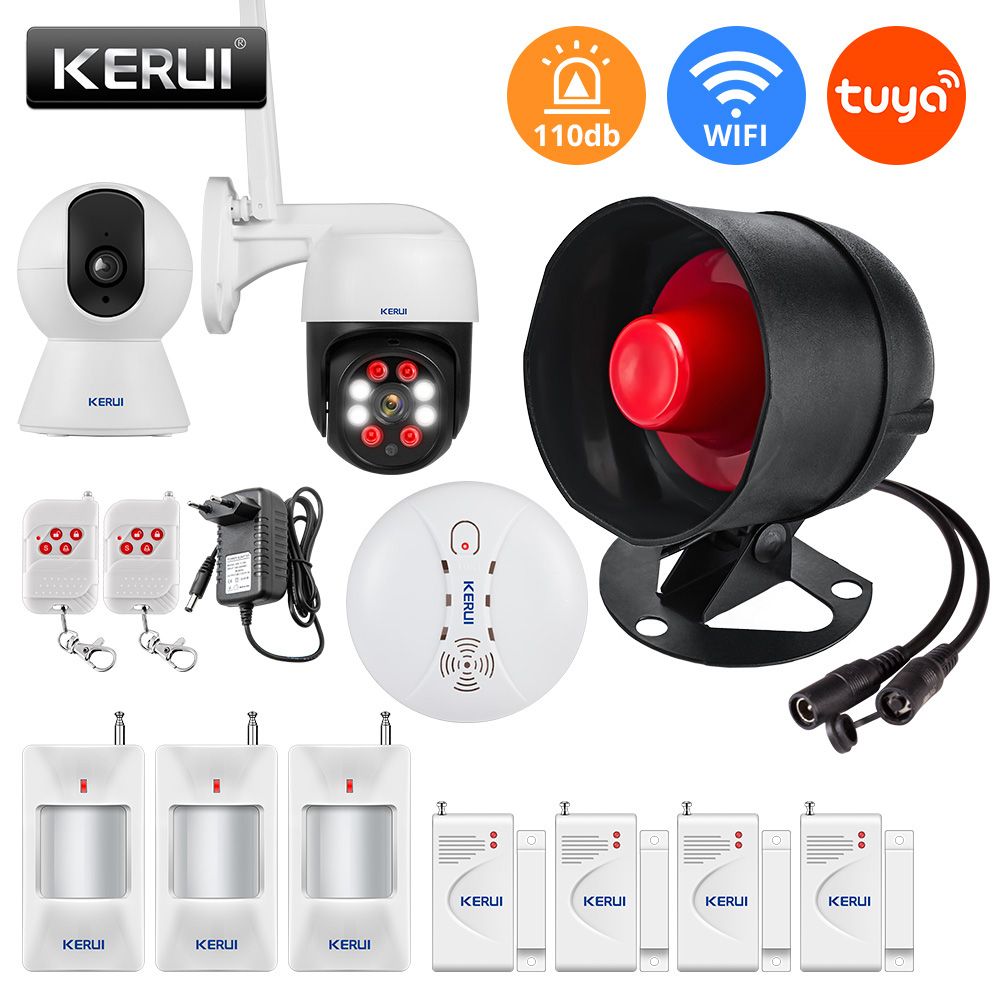 KERbiomtuya-Système d'alarme de sécurité domestique avec capteur de porte et fenêtre,sirène anti-cambriolage,haut-parleur Wi-Fi,haut décibel élevé,mouvement pour la maison - Type WIFI Alarm 14