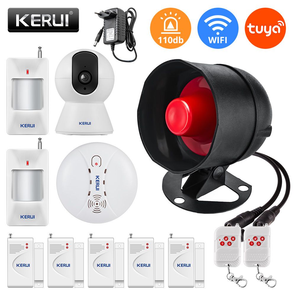 KERbiomtuya-Système d'alarme de sécurité domestique avec capteur de porte et fenêtre,sirène anti-cambriolage,haut-parleur Wi-Fi,haut décibel élevé,mouvement pour la maison - Type WIFI Alarm 13