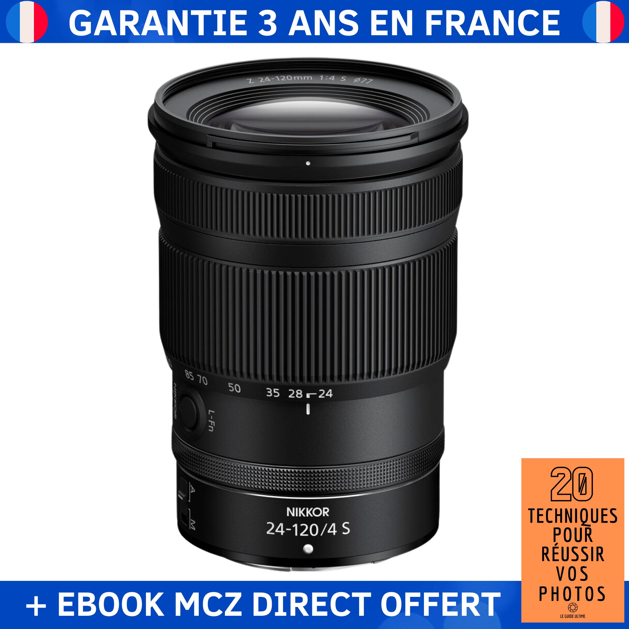 Nikon Z 24-120 mm F4 S + Ebook '20 Techniques pour Réussir vos Photos' - Objectif Nikon Z