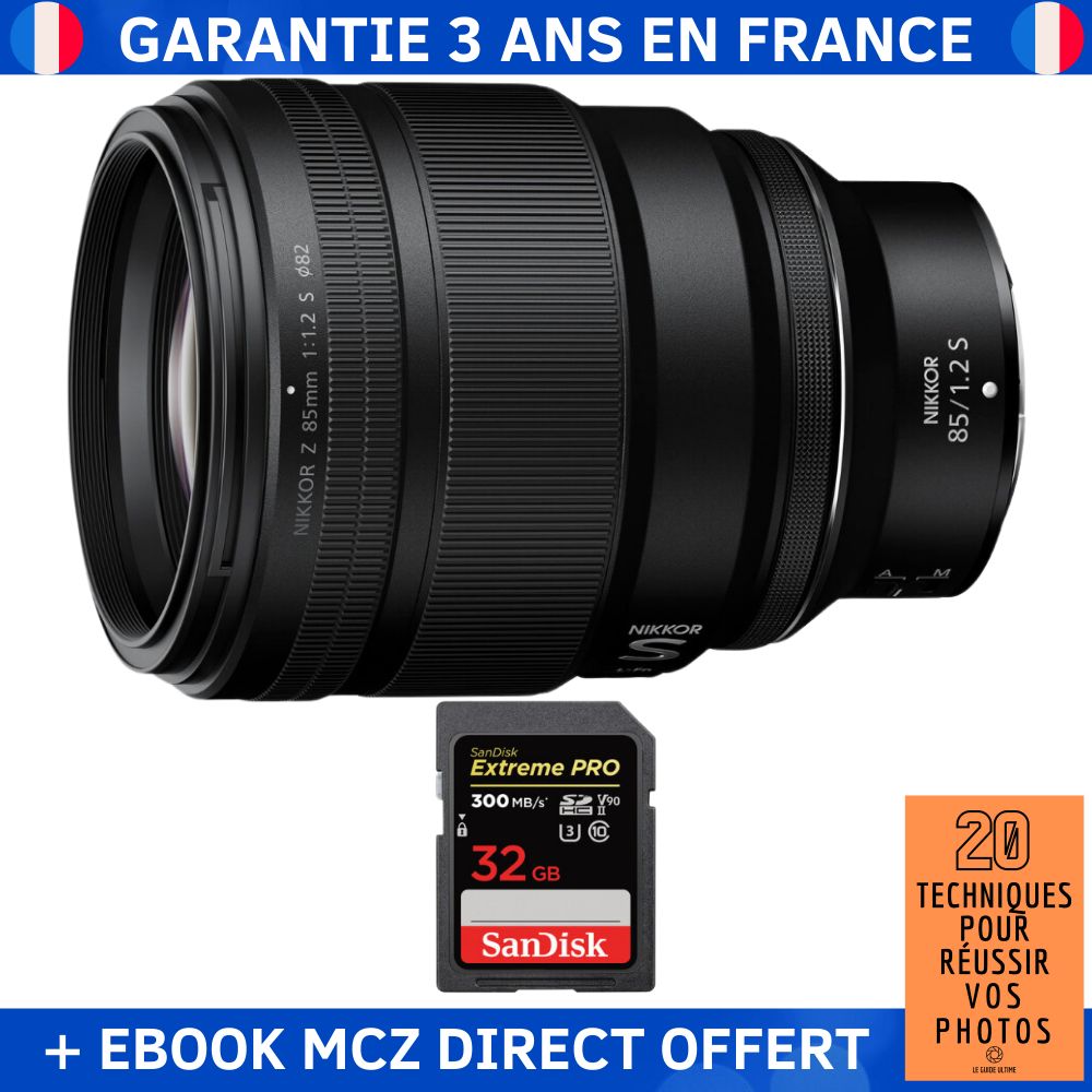 Nikon Z 85mm F1.2 S + 1 SanDisk 32GB Extreme PRO UHS-II SDXC 300 MB/s + Ebook '20 Techniques pour Réussir vos Photos' - Objectif Nikon Z