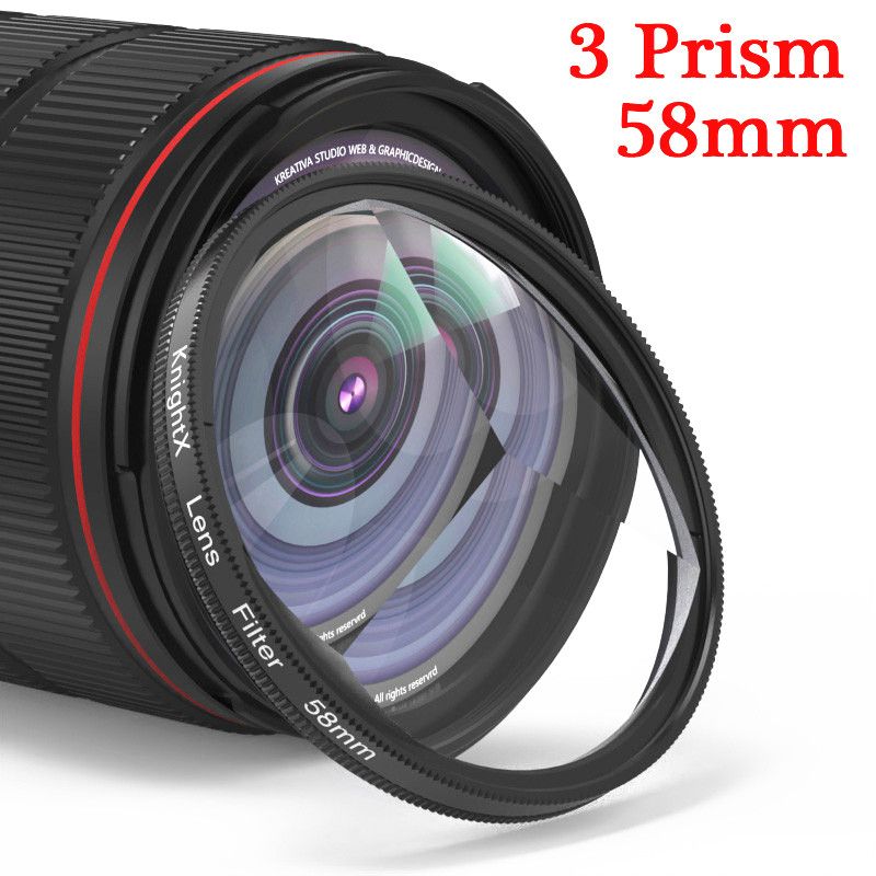 filtre pour appareil photo,kaléidoscope 52/55/58/62/67/77mm,accessoires de photographie à effets spéciaux,prisme d'objectif DSLR pour Canon Nikon - Type 58mm 3 Prism-55mm Adapter