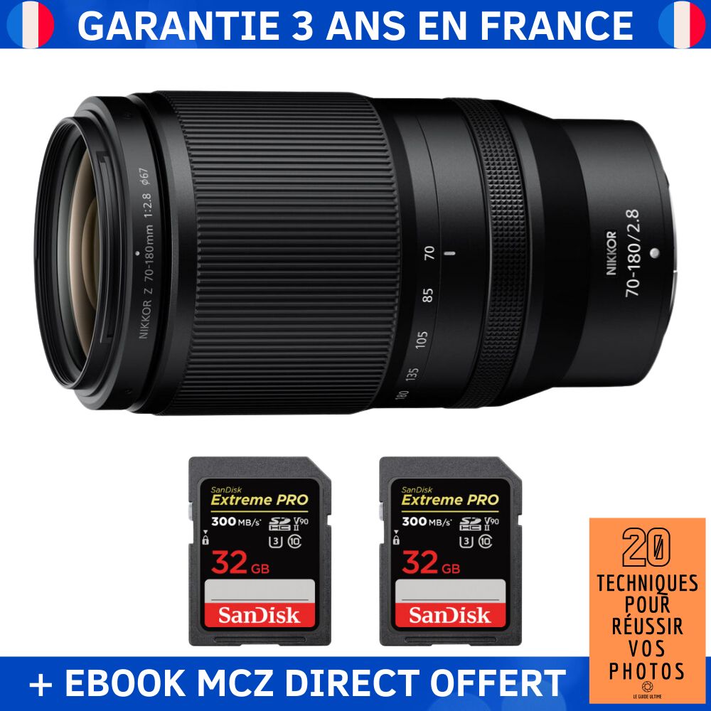 Nikon Z 70 180mm f2.8 + 2 SanDisk Extreme PRO UHS II SDXC 300 MB/ + Ebook '20 Techniques pour Réussir vos Photos' Objectif Nikon Z - vue 4
