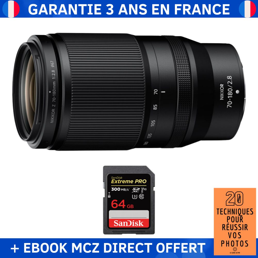 Nikon Z 70 180mm f2.8 + 1 SanDisk Extreme PRO UHS II SDXC 300 MB/ + Ebook '20 Techniques pour Réussir vos Photos' Objectif Nikon Z - vue 2