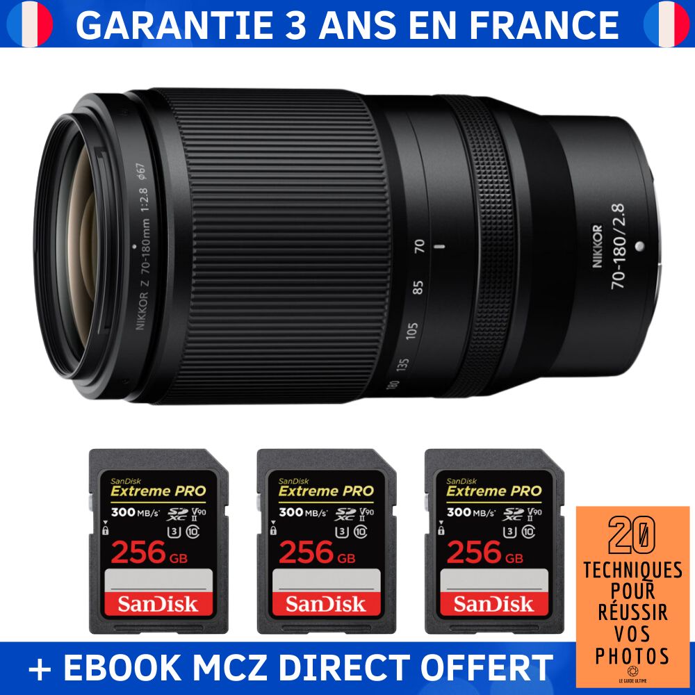 Nikon Z 70 180mm f2.8 + 3 SanDisk Extreme PRO UHS II SDXC 300 MB/ + Ebook '20 Techniques pour Réussir vos Photos' Objectif Nikon Z - vue 3