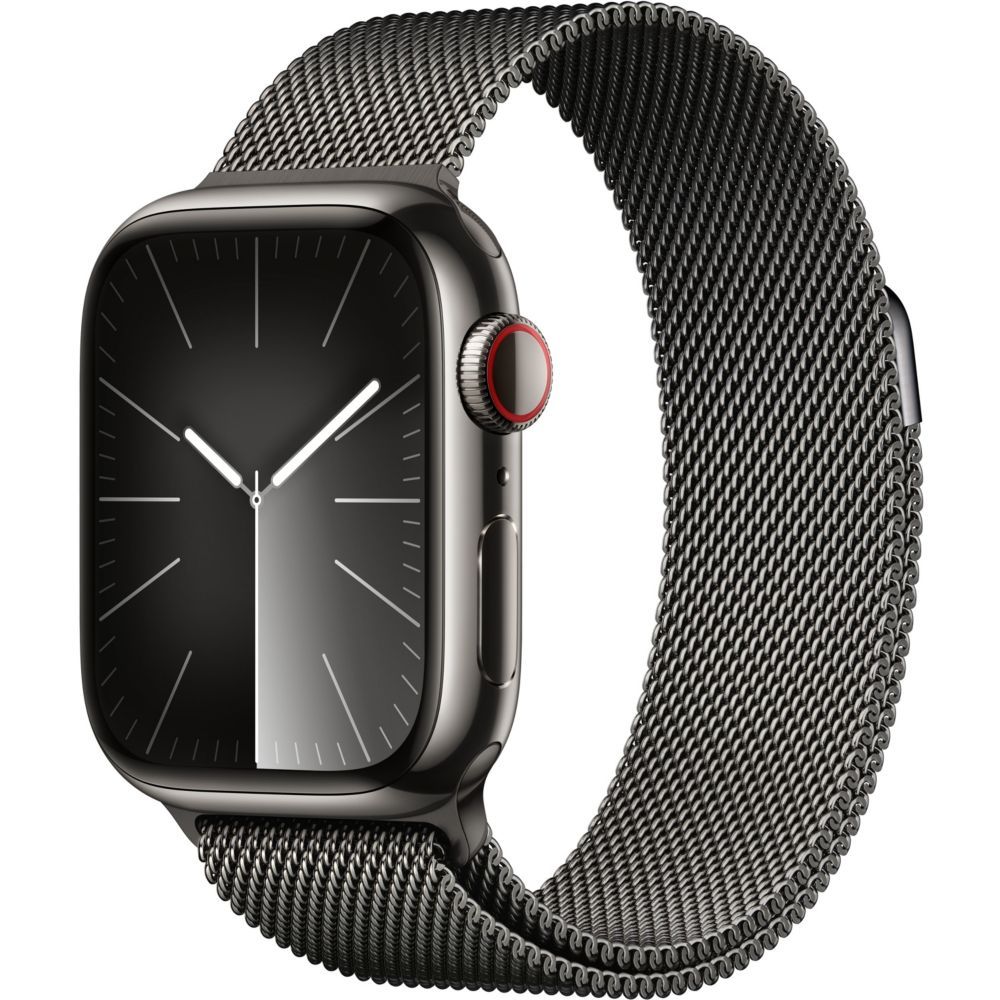 Apple Watch Series 9 GPS + Cellular - Boîtier Acier Inoxydable 41 mm Graphite - Bracelet Milanais