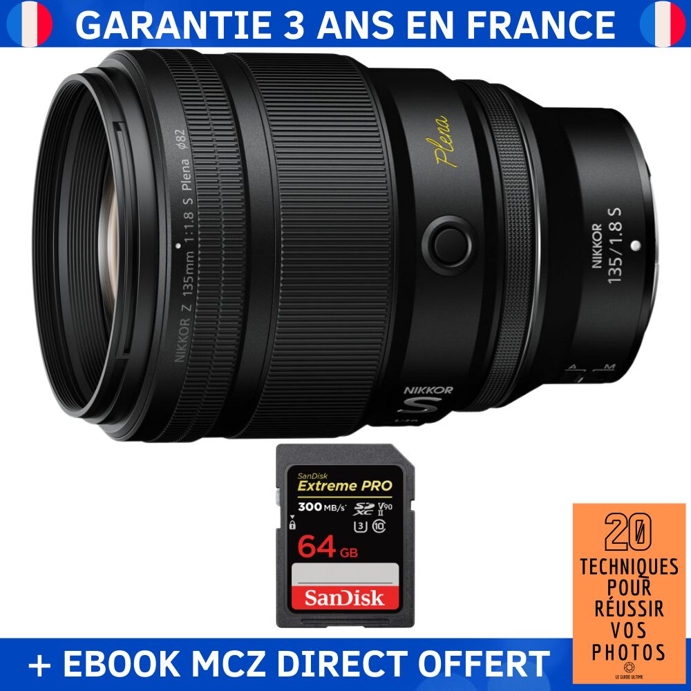 Nikon Z 135mm f1.8 Plena + 1 SanDisk Extreme PRO UHS II SDXC 300 MB/ + Ebook '20 Techniques pour Réussir vos Photos' Objectif Nikon Z - vue 4