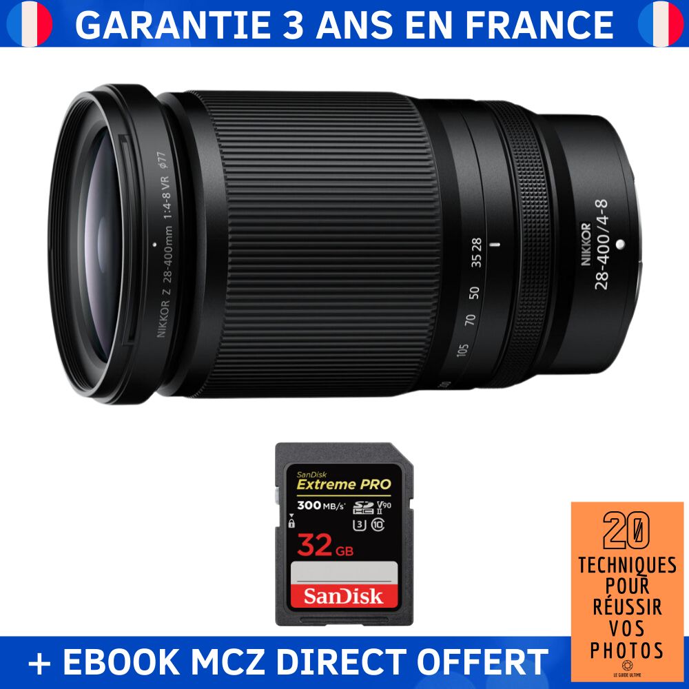 Nikon Z 28 400mm f4 8 VR + 1 SanDisk Extreme PRO UHS II SDXC 300 MB/ + Ebook '20 Techniques pour Réussir vos Photos' Objectif Nikon Z - vue 2
