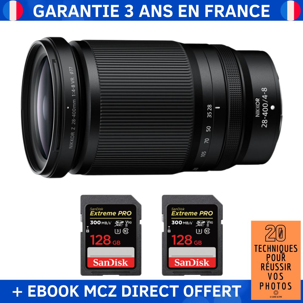 Nikon Z 28 400mm f4 8 VR + 2 SanDisk Extreme PRO UHS II SDXC 300 MB/ + Ebook '20 Techniques pour Réussir vos Photos' Objectif Nikon Z - vue 2