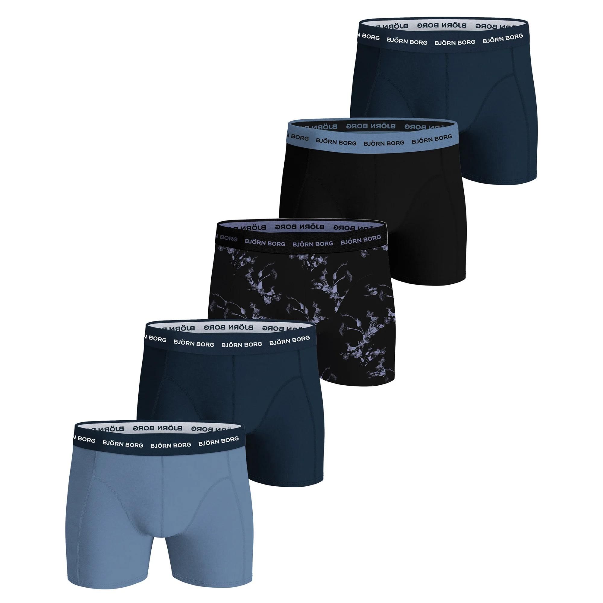 Björn Borg Boxers Pour Homme, Lot De 5 - Cotton Stretch Boxer, Caleçon, Coton, Ceinture Logo Noir/Bleu Xl (X-Large)