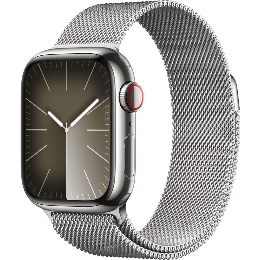 Apple Watch Series 9 GPS + Cellular - Boîtier Acier Inoxydable 41 mm Argent - Bracelet Milanais