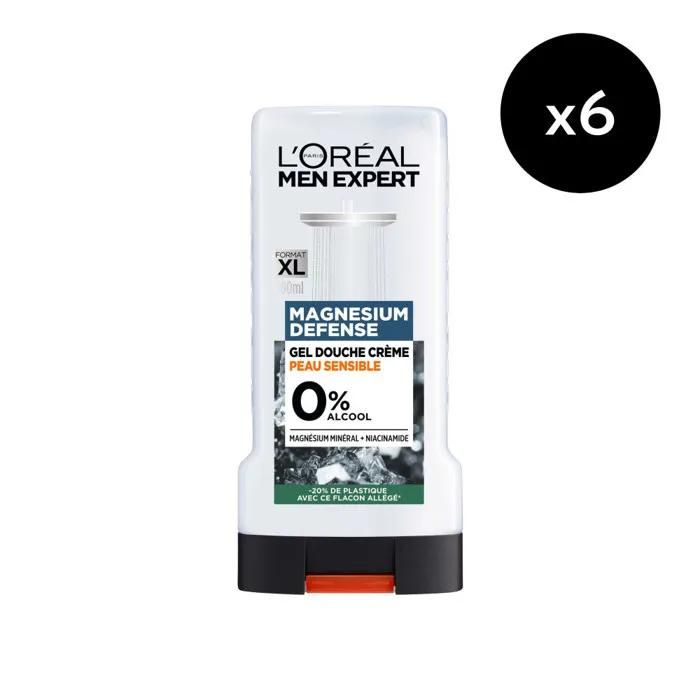 Lot De 6 'oréal Men Expert Magnesium Defense Gel Douche Crème Peau Sensible 0% 300ml