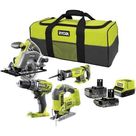 RYOBI 4 outils : 1 perceuse visseuse + scies sauteuse circulaire & sabre + 2 batteries 4 Ah & 2Ah + 1 chargeur & sac de transport - vue 2