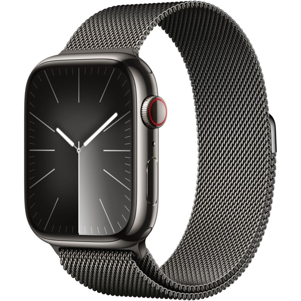 Apple Watch Series 9 GPS + Cellular - Boîtier Acier Inoxydable 45 mm Graphite - Bracelet Milanais