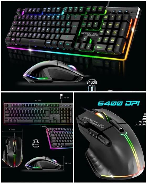 Pack GAMER Noir filaire Spirit of Gamer RGB PRO + SOURIS filaire + CLAVIER semi mécanique filaire