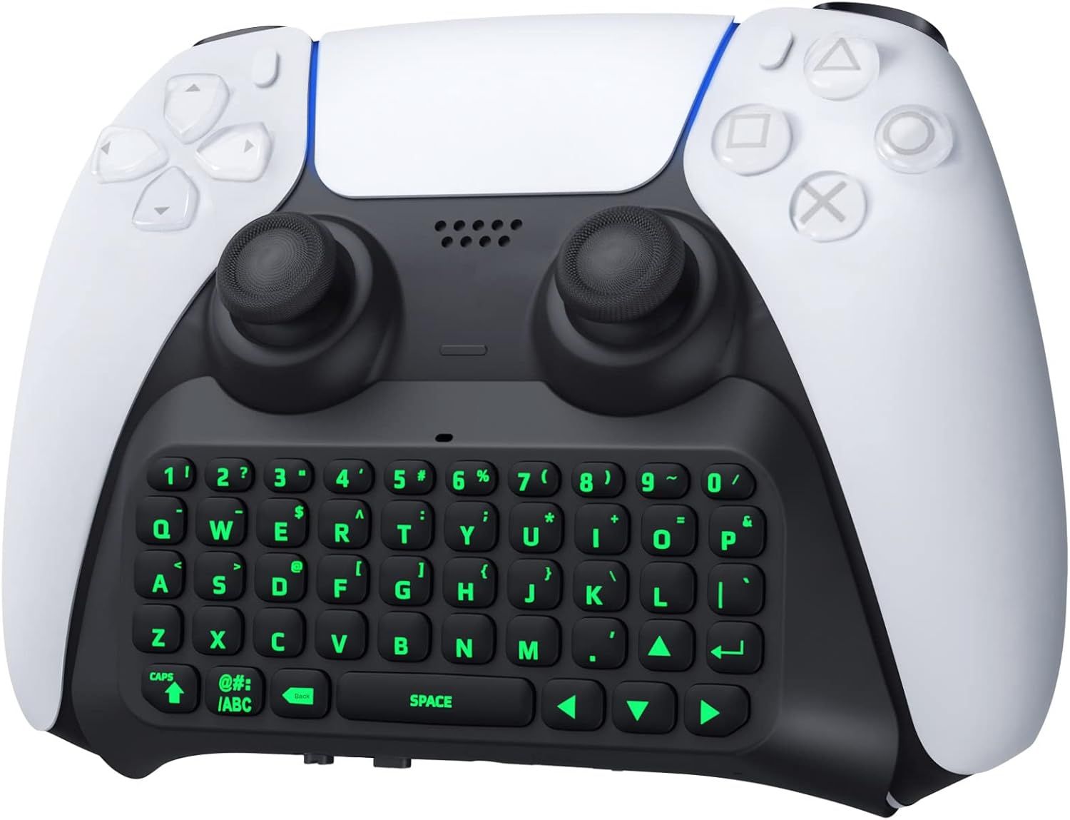 Clavier Rétroéclairé Vert Compatible avec PS5 Manette, QWERTY Clavier Bluetooth sans Fil pour PS5 Contrôleur, Clavier de la Manette de Jeu avec Haut-Parleur Intégré & Prise Audio 3,5 mm, Noir