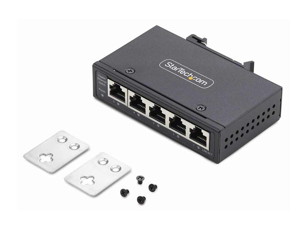StarTech.com 5 Port Unmanaged Industrial Ethernet Switch IP30 TAA Commutateur non géré 5 x 101001000Base T Montage sur rail DIN fixation murale DC Conformité TAA