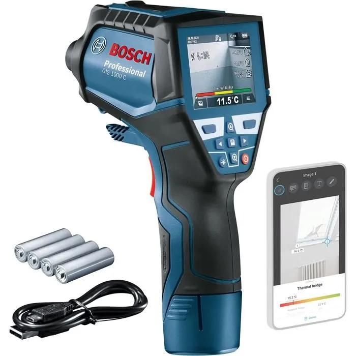 Bosch Professional Thermometre infrarouge GIS 1000 C avec fonction application plage de temperature 40 °C a 1000 °C 4 pil