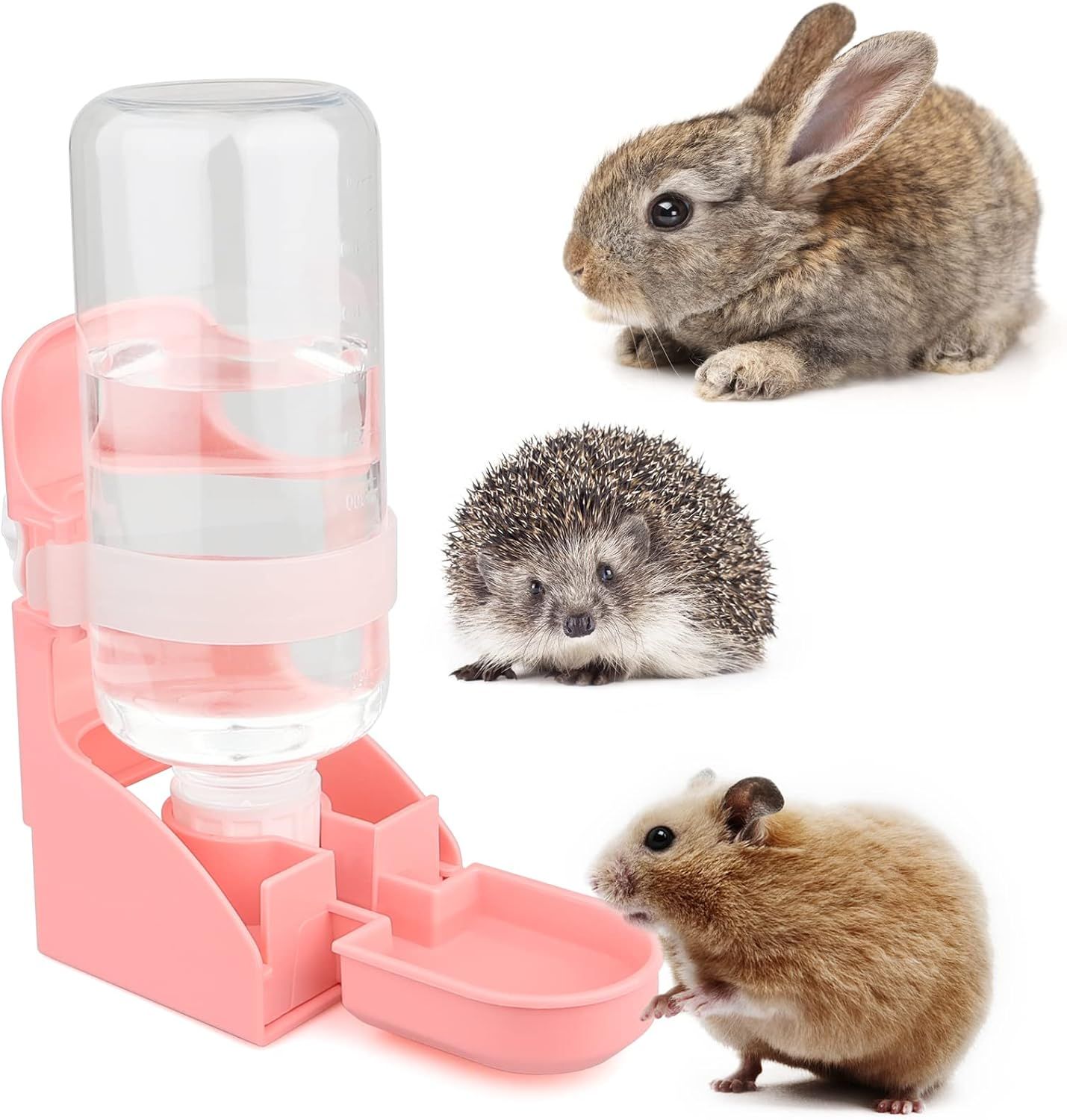 Diyife Distributeur Eau Pour Petits Animaux, 500ml Grande Capacité Automatique Distributeur Eau Lapin Abreuvoir Suspendu, Pour Hamster, Cochon D'inde, Lapin, Rat, Chinchilla, Furet, Gerbille - Rose