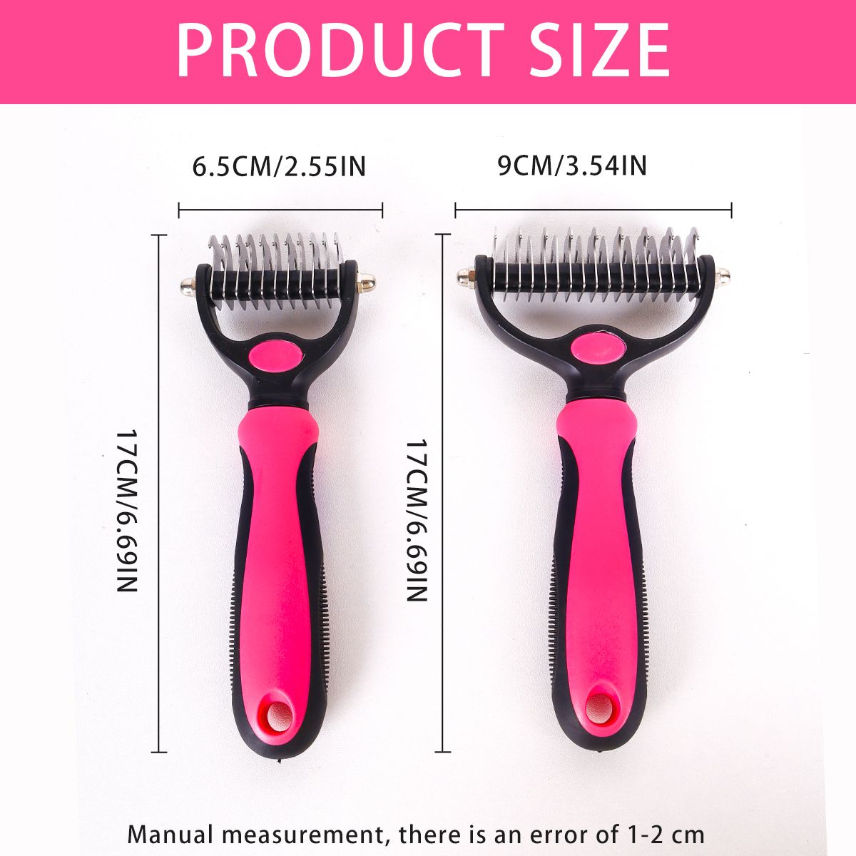 Brosse De Toilettage Double Face Pour Animaux De Compagnie,Peigne De Râteau Sous-Poil,Perte Et Démêlage,Chiens Et Chats,1pc - Type Rose Red-L
