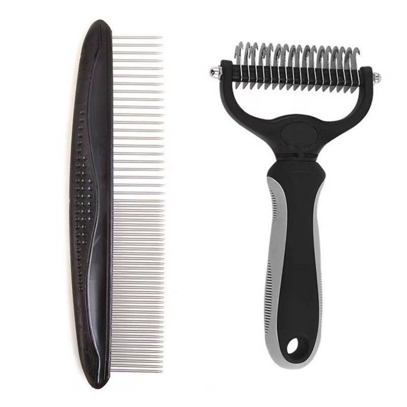 Brosse De Toilettage Pour Animaux De Compagnie Et Peigne En Métal,Râteau À Poils D'animaux,Produits D'épilation,Chat,Chien - Type Grey Set