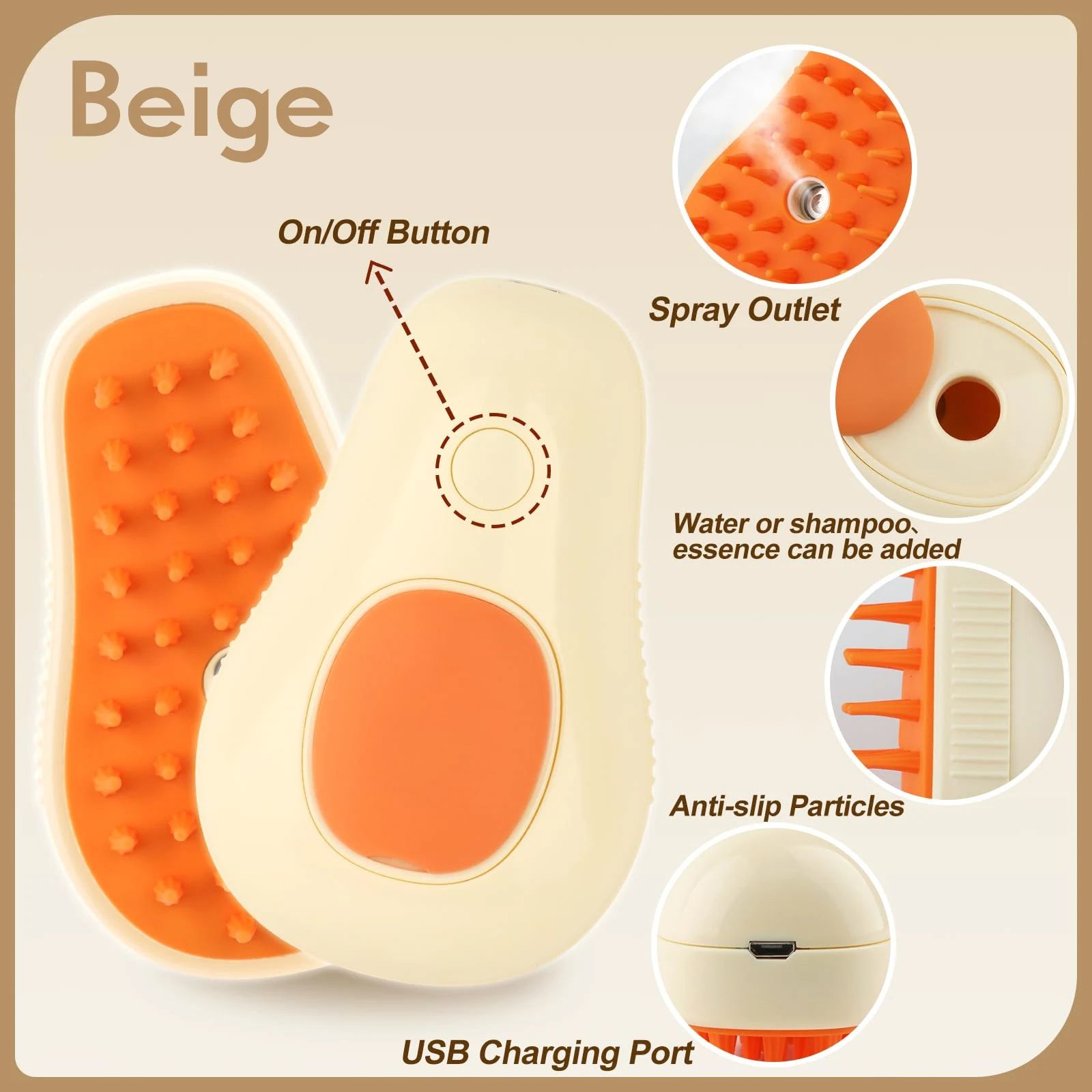 Brosse 3 En 1 Pour Animal De Compagnie,Peigne À Vapeur,Brosse Pour Chien,Spray,Massage,Toilettage Pour Animaux De Compagnie,Épilation - Type Beige Avocado