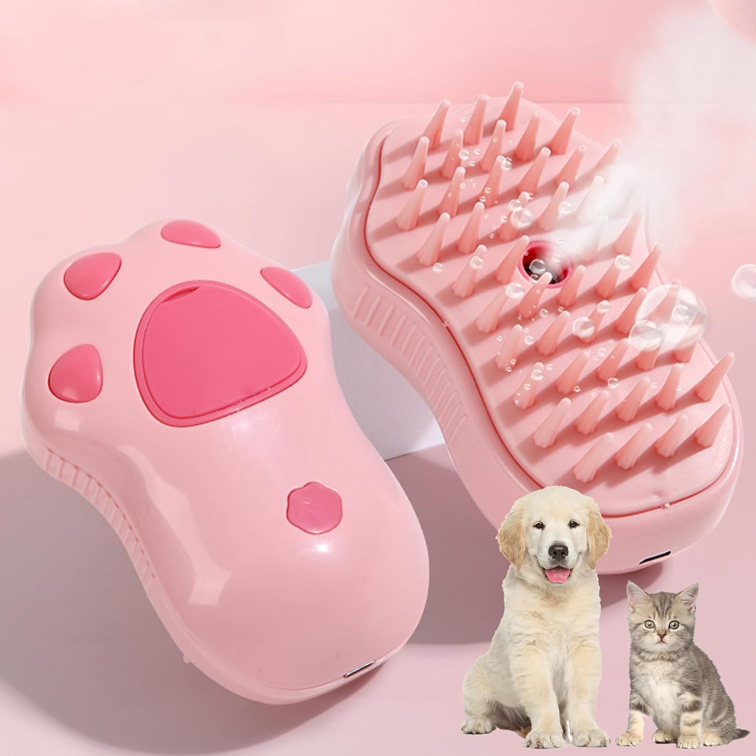 Brosse À Vapeur Pour Chat Et Chien,Peigne De Énergie 3 En 1,Spray Électrique,Peigne De Toilettage Pour Animaux De Compagnie,Silicone Souple Remoimplanté,Led Plus Riche Et Cheveux - Type Pink